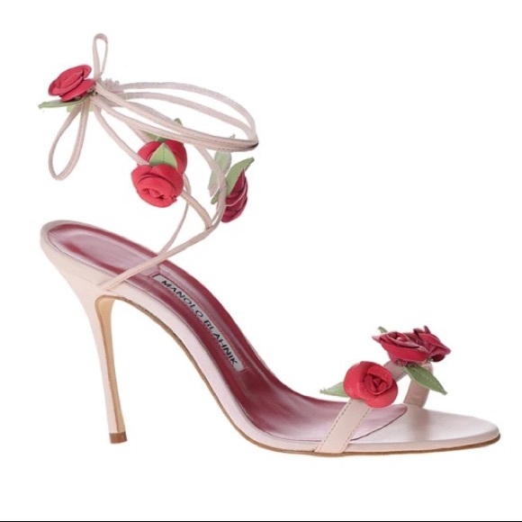 🔥Hot Pick🔥Brand New Manolo Blahnik Leather Rose-detail Lace-up Sandals - Picture 3 of 9